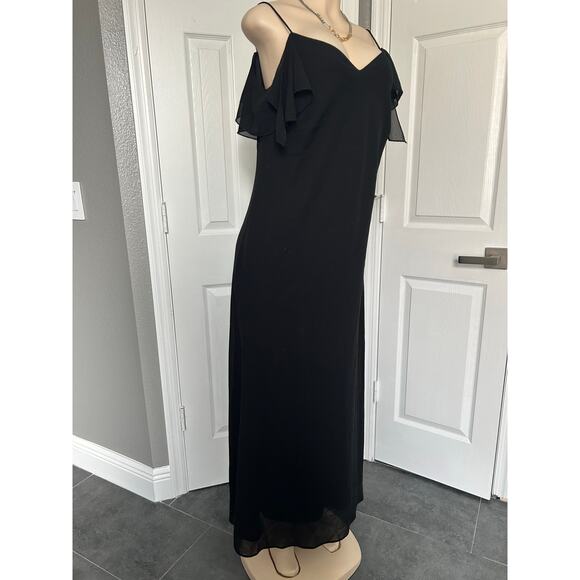 Onyx Nite Black Cold-Shoulder Chiffon Maxi Dress – Size 14 – Made in USA - Picture 2 of 6